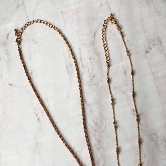 Set of Two Layered Necklace Gold - Picture 5 of 8